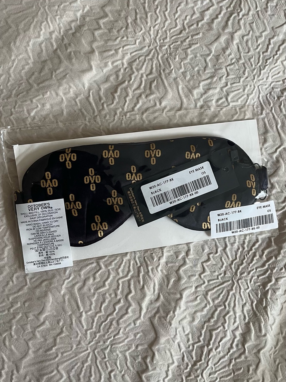OVO Black Eye Mask with Gold Logo Print
